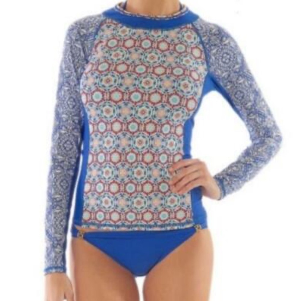 Helen Jon UPF 50+ Marabella Geo Print Swim Shirt‎ Rash Guard Women's Size Small